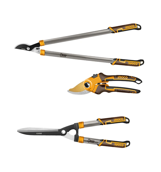 Ensemble 3 outils de taille INGCO - sécateur, cisaille à haie et coupe-branches lames SK5